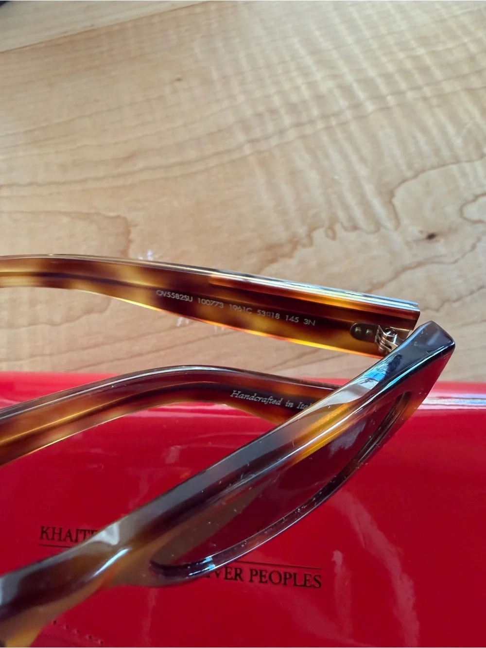 KHAITE Tortoiseshell Cat-Eye Sunglasses with Red Patent Case
